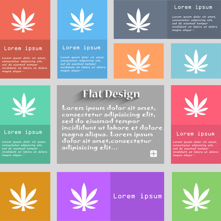 Cannabis leaf icon sign. Set of multicolored buttons. Metro style with space for text. The Long Shadow Vector illustrationのイラスト素材