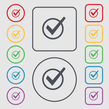 Check mark, tik icon sign. symbol on the Round and square buttons with frame. Vector illustrationのイラスト素材