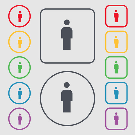 Human, Man Person, Male toilet icon sign. symbol on the Round and square buttons with frame. Vector illustrationのイラスト素材