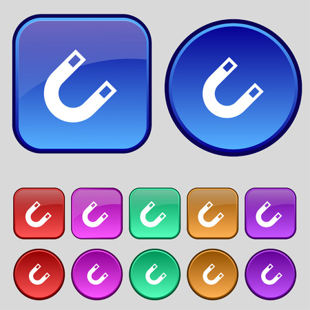 magnet, horseshoe icon sign. A set of twelve vintage buttons for your design. Vector illustrationのイラスト素材