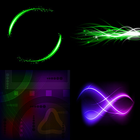 Set  of colorful  abstract background with blurred magic neon light curved lines.  illustrationの写真素材