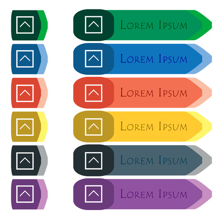 Direction arrow up  icon sign. Set of colorful, bright long buttons with additional small modules. Flat design. Vectorのイラスト素材