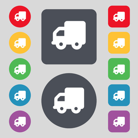 Delivery truck  icon sign. A set of 12 colored buttons. Flat design. Vector illustrationのイラスト素材