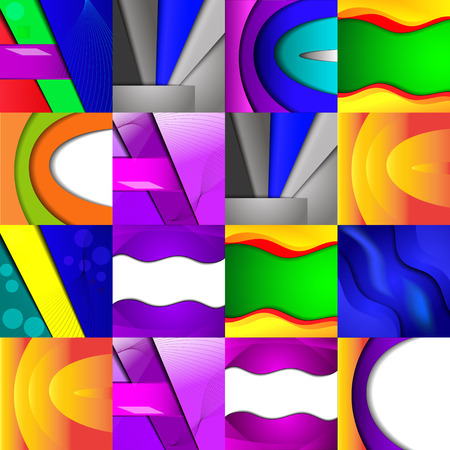 Set of sixteen different and colorful abstract backgrounds. Illustrationのイラスト素材