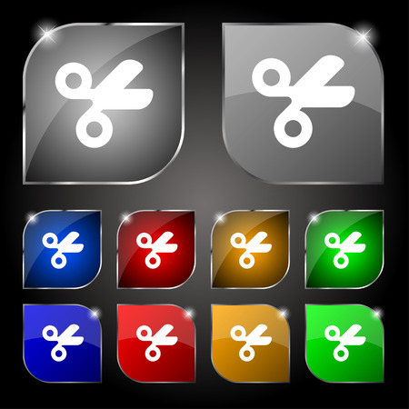 Scissors hairdresser, Tailor icon sign. Set of ten colorful buttons with glare. Vector illustrationのイラスト素材