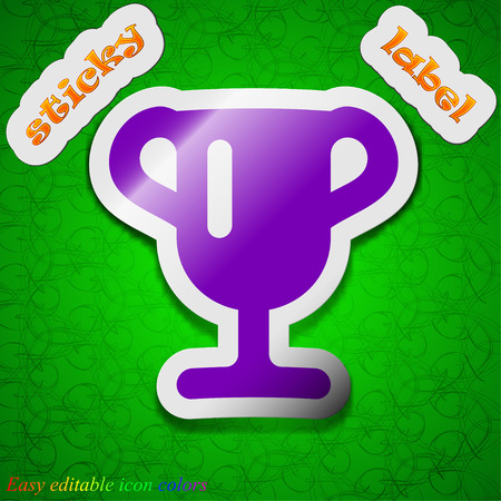 Winner cup, Awarding of winners, Trophy  icon sign. Symbol chic colored sticky label on green background. Vector illustrationのイラスト素材