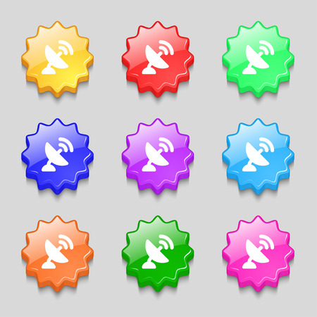satellite antenna icon sign. symbol on nine wavy colourful buttons. Vector illustrationのイラスト素材