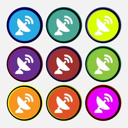 satellite antenna  icon sign. Nine multi-colored round buttons. Vector illustrationのイラスト素材
