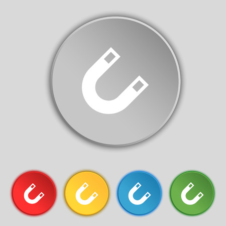 magnet, horseshoe icon sign. Symbol on five flat buttons. Vector illustrationのイラスト素材