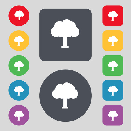 Tree, Forest icon sign. A set of 12 colored buttons. Flat design. Vector illustrationのイラスト素材