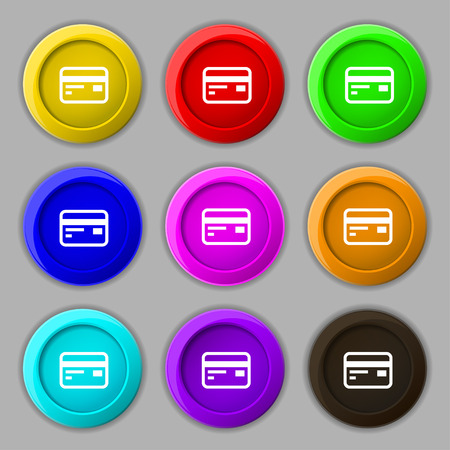 Credit, debit card icon sign. symbol on nine round colourful buttons. Vector illustrationのイラスト素材