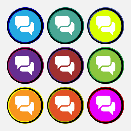 Speech bubble, Think cloud  icon sign. Nine multi-colored round buttons. Vector illustrationのイラスト素材