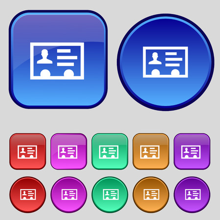 ID card, Identity card badge, cutaway, business card icon sign. A set of twelve vintage buttons for your design. Vector illustrationのイラスト素材