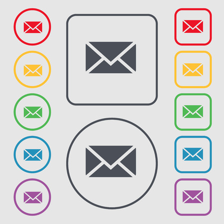 Mail, Envelope, Message icon sign. symbol on the Round and square buttons with frame. Vector illustrationのイラスト素材