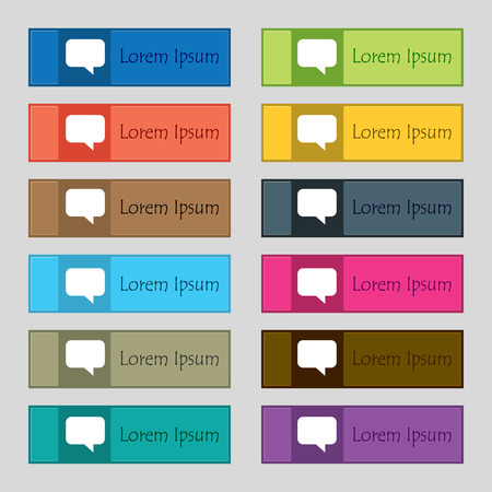 speech bubble, Chat think  icon sign. Set of twelve rectangular, colorful, beautiful, high-quality buttons for the site. Vector illustrationのイラスト素材