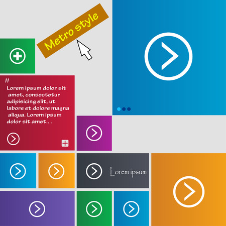 Arrow right, Next icon sign. Metro style buttons. Modern interface website buttons with cursor pointer. Vector illustrationのイラスト素材