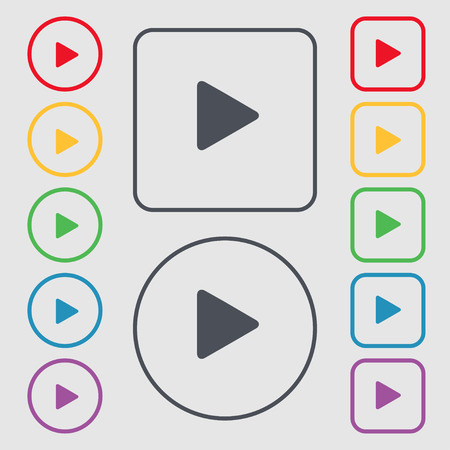 play icon sign. symbol on the Round and square buttons with frame. Vector illustrationのイラスト素材
