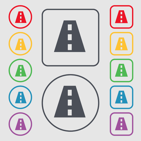 Road icon sign. symbol on the Round and square buttons with frame. Vector illustrationのイラスト素材