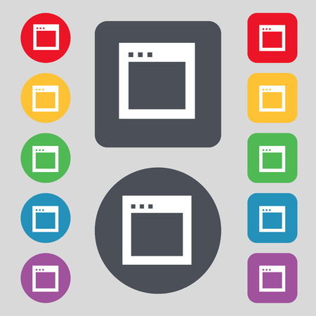 Simple Browser window icon sign. A set of 12 colored buttons. Flat design. Vector illustrationのイラスト素材