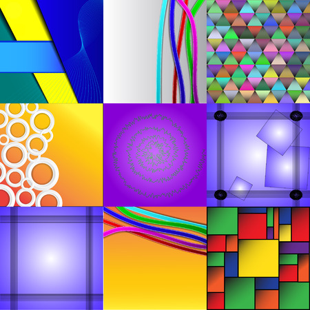 Set of nine different and colorful abstract backgrounds. Illustrationの写真素材