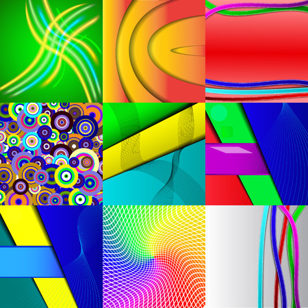 Set of nine different and colorful abstract backgrounds. Illustrationの写真素材