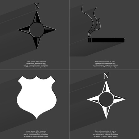 Compass, Cigarette, Police badge . Symbols with long shadow. Flat design. Raster copyの写真素材