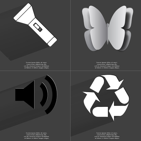 Fleshlight, Butterfly, Sound icon, Recycling. Symbols with long shadow. Flat design. Raster copyの写真素材