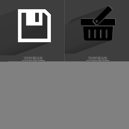 Floppy disk, Basket, Monitor, Task comleted icon sign. Set of Symbols with Flat design and Long hadows. Raster copyの写真素材