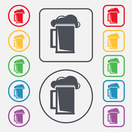 glass of beer icon sign. symbol on the Round and square buttons with frame. Vector illustrationのイラスト素材