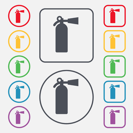 fire extinguisher icon sign. symbol on the Round and square buttons with frame. Vector illustrationのイラスト素材