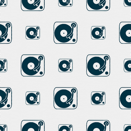 Gramophone, vinyl icon sign. Seamless pattern with geometric texture. Vector illustrationのイラスト素材