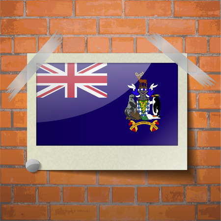 Flags of Georgia and Sandwich scotch taped to a red brick wall. Vectorのイラスト素材