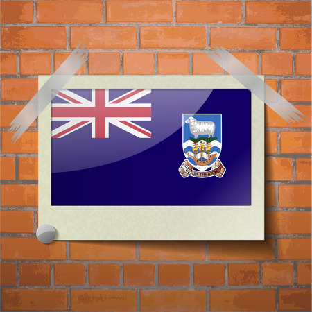 Flags of Falkland Islands scotch taped to a red brick wall. Vectorのイラスト素材