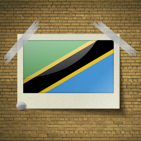 Flags of Tanzania at frame on a brick background. Vector illustrationのイラスト素材