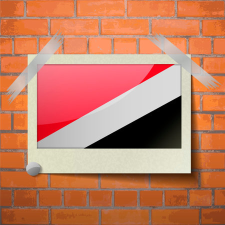 Flags of Sealand Principality scotch taped to a red brick wall. Vectorのイラスト素材
