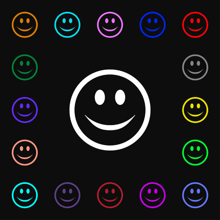 KIEV, UKRAINE -  June 21, 2015: Smile, Happy face icon sign. Lots of colorful symbols for your design. Vector illustrationのイラスト素材