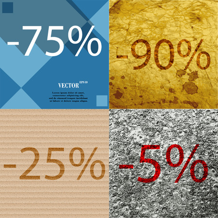 90, 25, 5 icon. Set of percent discount on abstract backgrounds. Vector illustrationのイラスト素材