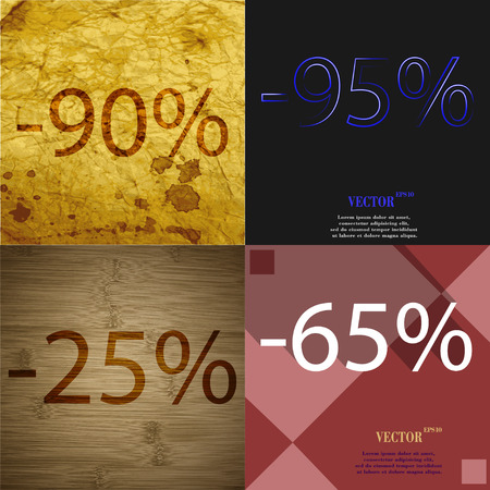 95, 25, 65 icon. Set of percent discount on abstract backgrounds. Vector illustrationのイラスト素材