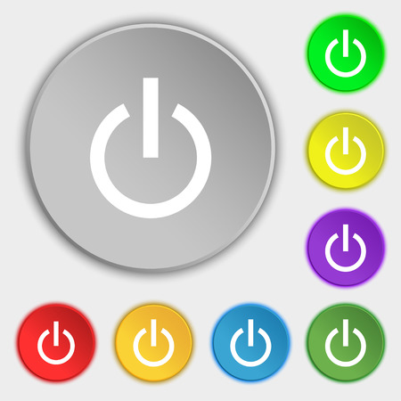 Power icon sign. Symbol on five flat buttons. Vector illustrationのイラスト素材