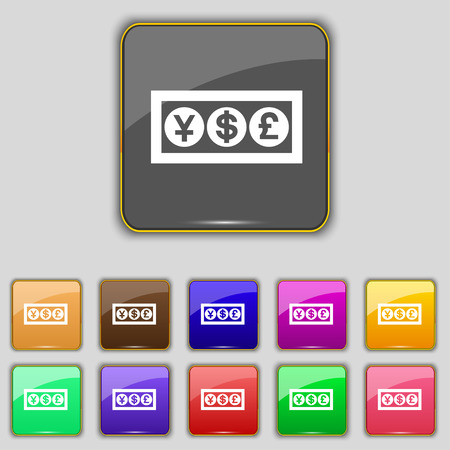 Cash currency icon sign. Set with eleven colored buttons for your site. Vector illustrationのイラスト素材