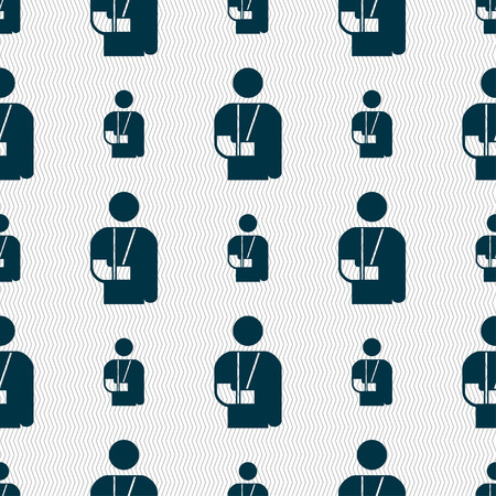broken arm, disability icon sign. Seamless pattern with geometric texture. Vector illustrationのイラスト素材