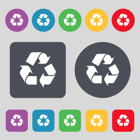 processing icon sign. A set of 12 colored buttons. Flat design. Vector illustrationのイラスト素材