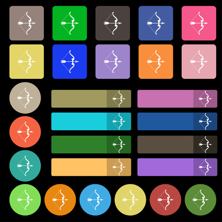 bow and arrow icon sign. Set from twenty seven multicolored flat buttons. Vector illustrationのイラスト素材