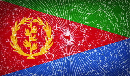 Flags of Eritrea with broken glass texture. Vector illustrationのイラスト素材