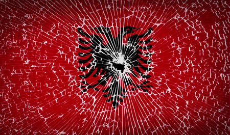 Flags of Albania with broken glass texture. Vector illustrationのイラスト素材