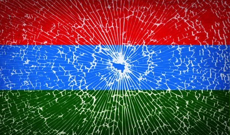 Flags of Karelia with broken glass texture. Vector illustrationのイラスト素材