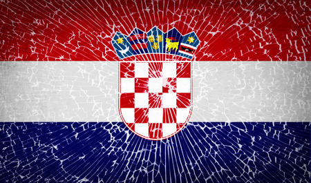 Flags of Croatia with broken glass texture. Vector illustrationのイラスト素材