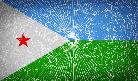 Flags of Djibouti with broken glass texture. Vector illustrationのイラスト素材