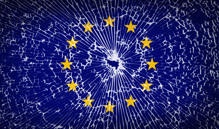 Flags of European Union with broken glass texture. Vector illustrationのイラスト素材