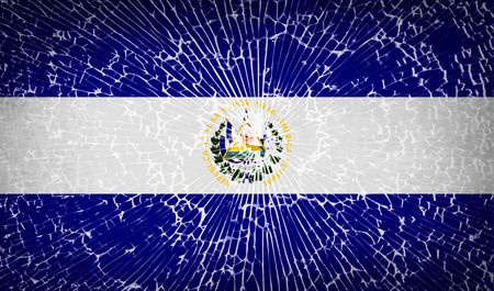 Flags of El Salvador with broken glass texture. Vector illustrationのイラスト素材